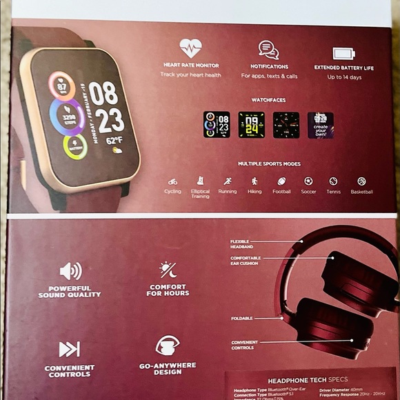 iTech Fusion 2 Unisex Burgundy Smart
Watch with Wireless Headphone - Picture 14 of 16